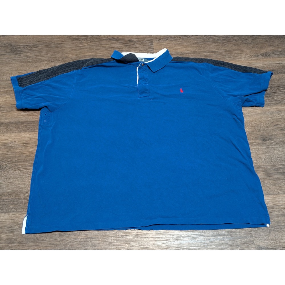 Vintage 90s Polo Ralph Lauren Men's Rugby Shirt Blue‎ Snap Button Size 4XB